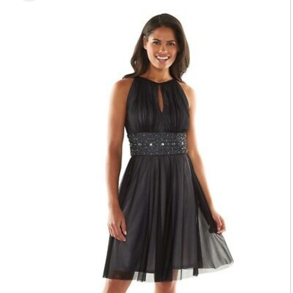 La Nouvelle Renaissance Black Beaded Waist Halter Fit & Flare Cocktail Dress 14